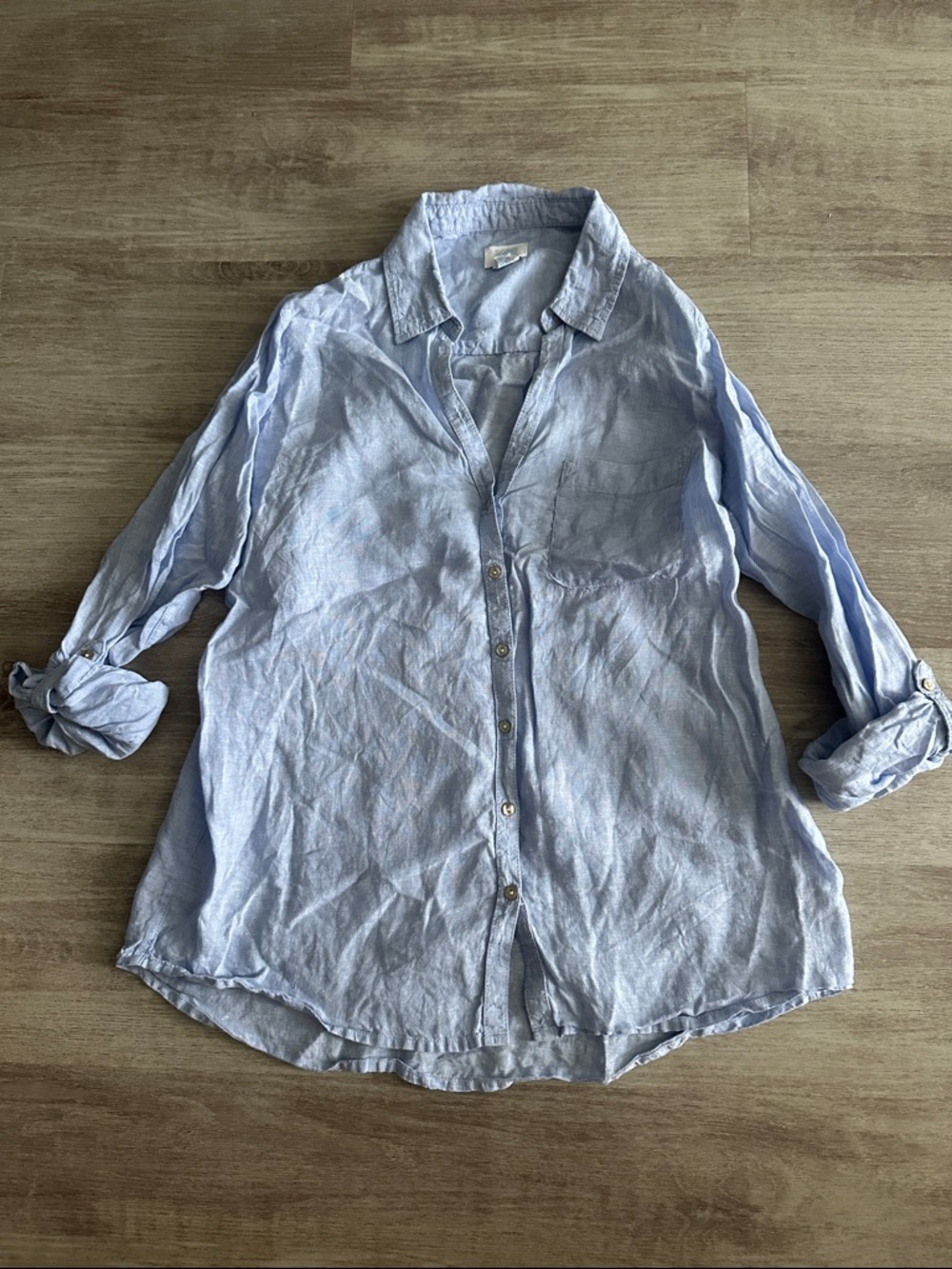 Sigrid Olsen Pale Blue 100% Linen Shirt